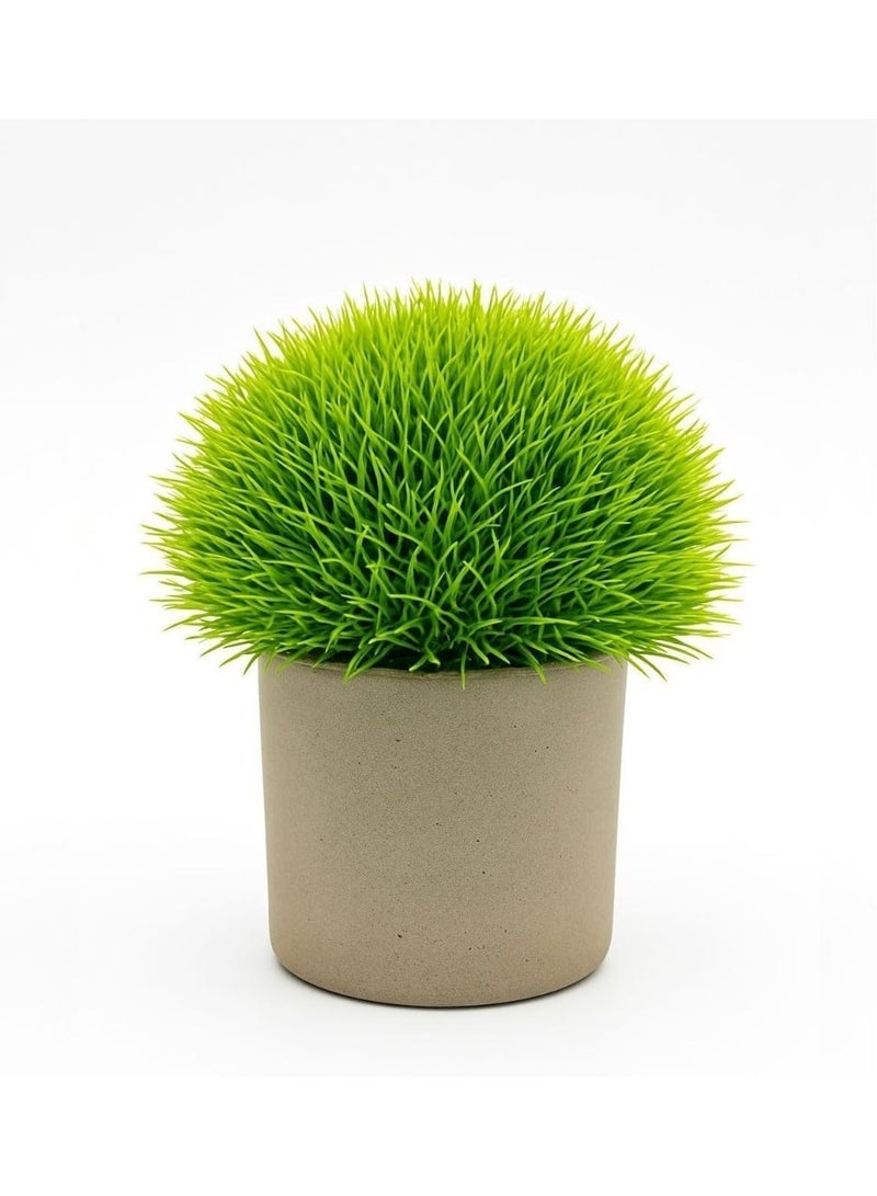 Artificial Mini Green Plant with Grey Clay Pot Small Fake Decorative Item for Home Office Bathroom Kitchen Table (Pack of 2) - Image 2